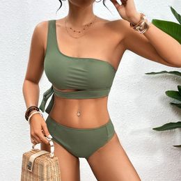 Women's Swimwear Sexy Cutout One Shoulder Bikini Swimsuit Set For Women Brazilian Bathing Suit 2 Piece