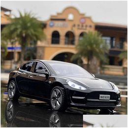 Diecast Model Cars 1 32 Tesla S 3 X Alloy Car Metal Toy Vehicles Simation Sound And Light Kids Drop Delivery Toys Gifts Dh6Tm