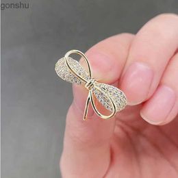 Pins Brooches New Bow Chest Shining Crystal Pin Temperature Water Diamond Collar Pin Collar Button Party Womens Protective Button Badge WX