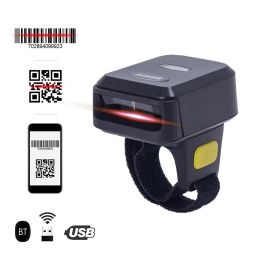 Scanners Portable 1D/2D Barcode Scanner Finger Handheld Wearable Ring Bar Code Reader BT Wireless Wired Connection with Offline Storage