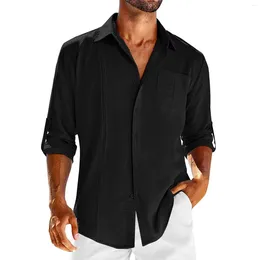 Men's Casual Shirts Men Cotton Linen Shirt Button Long Sleeve Spring Summer Turn-down Collar Vintage Solid Hawaiian For Male Beach Top
