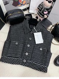 Designer women's jacket Small Fragrant Stripe Vest for Women's 2024 New French Design Short and High end Sleeveless Top