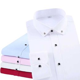 Men's Dress Shirts High Quality Mens Long Sle Shirt Dress Casual Solid Colour Routine Fit Design Business Social Shirts White Blue Black d240507