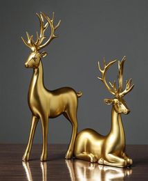 Creative Couple Deer Sculptures Home Decor Collectible Figurines Wedding Gifts Office Bookself Ornaments Reindeer Statues269C6722501