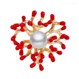 Brooches Elegant Drip Coral Pearl Brooch Red Banquet Needle Suit Jacket Accessories