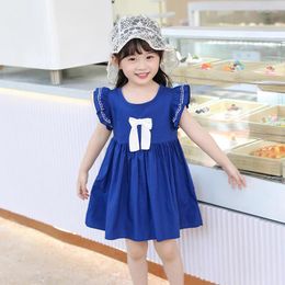 Girl Dresses 2024 Kids Clothes Children Summer Sweet Princess Girls Bow Elegant Cotton Fashion Party For 2 -7years