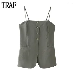 Women's Tanks 2024 Backless Tops For Women Sexy Button Tube Top Female Summer Beach Camis Streetwear Thin Straps Woman