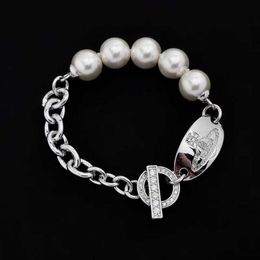 Designer Vw Oval Mix Match Pearl Bracelet Female Exaggerates INS Punk Saturn