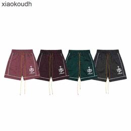 Rhude High end designer shorts for New Embroidered Letter Coconut Tree Shorts Trendy Stripe Loose Casual Mens and Womens Summer Capris With 1:1 original labels