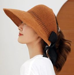 Fashion Collapsible Straw Caps Without Top Holiday Beach Hat Womens Wide Brim Hats High Quality Sun Hat Tide Fisherman Hats 7 Colo7152301