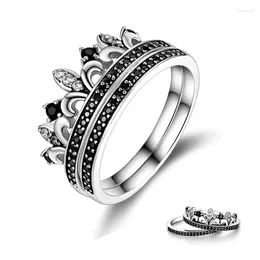 Cluster Rings Trendy Women Ring 925 Sterling Silver With Luxury Rhinestone Crown For Party Jewelry Accessories