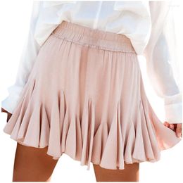 Skirts For Women Summer Casual High Waist Ruffled Swing Elastic Solid Colour Trend Beach Short Skirt Girls