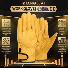 Gloves QIANGLEAF Cowhide Rock Climbing Sport Safety Protection Leather Glove Driving Grinding Welding Multipurpose Working Gloves 527NP