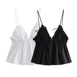Women's Tanks -Women's Ruffled Front Tied Tank Tops Bow V Neck Thin Straps Female Camis Backless Sexy Fashion