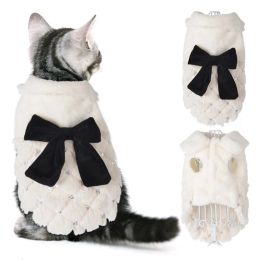 Houses Winter Warm Clothes For Small Cats Dogs Elegant White Fur Pet Cat Coat Jacket With Bow Knot Luxury Kitten Kitty Clothing Overall