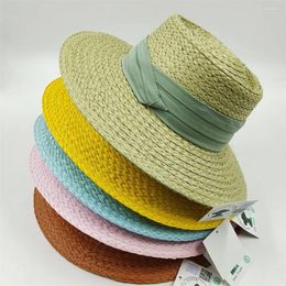 Berets Hand-woven Large-brim Paper Straw Hat For Women And Men Sun Colourful Concave-convex Top Flat-top French