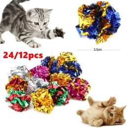 Toys 24/12pcs Colorful Crinkle Balls Sound Tin Paper Toy for Cat Durability Vocalization Dolls Playing Interactive Bite Squeak Toys