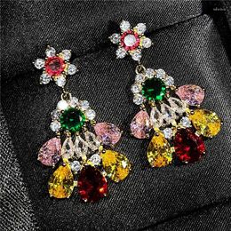 Dangle Earrings Luxury Crystal Colourful Flower Peacock Earring For Lady Accessorie Silver Plated Girl Long Jewellery Fast