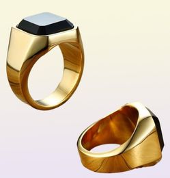 Cluster Rings Dignified Black Carnelian Stainless Steel Golden Square Signet Ring For Men Pinky Male Wealth And Rich Status Jewelr2438338