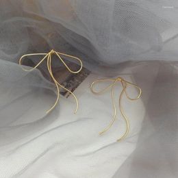 Stud Earrings Bows Shaped Dangle Earring Simple Line Metal Ear Rings Bowknot Pendant Earwears Versatile Adorments For Daily Wear