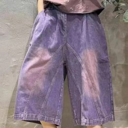 Women's Jeans 2024 Summer Casual Water Wash Grinding Whitening Stir Frying Wide Leg Pant Women Denim Capris LX856