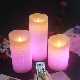 Dancing Flame LED Candles With RGB RemoteWax Pillar Candle For Wedding DecorationRoom Night LightAtmosphere LampHome Decor 240430