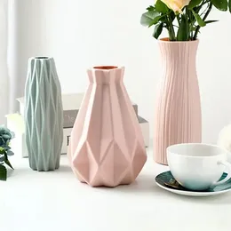 Vases 1pc Modern Flower Vase White Pink Blue Plastic Basket Nordic Home Living Room Decoration Ornament Arrangement