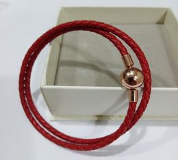 100 925 silver rose gold women genuine leather bracelet fits for style european jewelry charm red bracelets valentines day gift6552360