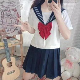 Clothing Sets Kansai Flaperon Preppy Middle Dress Pleated Skirt Suit Japanese Jk Uniform Basic White Three Short-sleeved Sailor