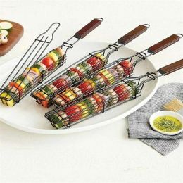 Accessories Portable Kabob BBQ Grilling Basket Iron Metal Nonstick Party Barbecue Grill Basket Tools Mesh Skewers Tools Kitchen Accessories