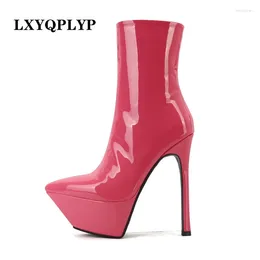Boots 2024 Women's Sexy Party Shoes Thin High-Heel Pointed Toe Platform Zipper Ankle Big Size 43 Womens Heels