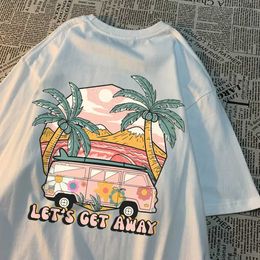 Men's T-Shirts LetS Get Away Take The Bus Go On Vacation Printing Men Tshirts Harajuku Breathable Tshirt Summer Clothing Fashion Loose T-Shirt H240506