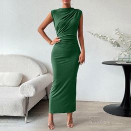 Casual Dresses Sleeveless Solid Skinny Long Dress Women Summer 2024 O-Neck Vest Bodycon Sexy Sheath Slim Ruched Maxi Club Party