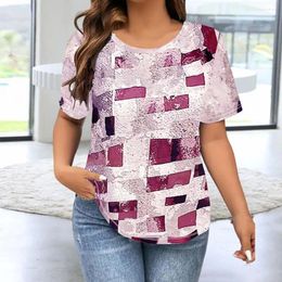 Women's Blouses Comfortable Spring Tee Stylish Summer Shirt Collection O-neck Loose Fit Blouse Square Printing Casual For Work