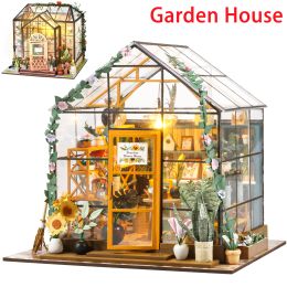 Miniatures Miniature Doll House DIY Garden House Kit Making Room Model Building Home Decoration with Furniture Wooden Craft DollHouses Gift