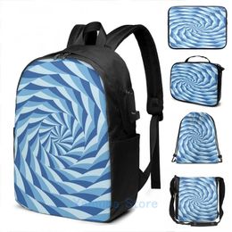 Backpack Funny Graphic Print Spiral Circles Pattern Blue USB Charge Men School Bags Women Bag Travel Laptop