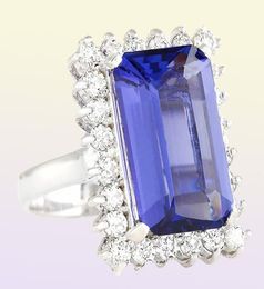 Large Dark Blue Square Zircon Stone Ring Fashion Jewelry Silver Crystal Rings For Engagement Wedding Jewelry L3K1168004348