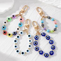 Colourful Round Evil Eyes Beaded Keychain Key Ring For Couple Lover Boho Turkish Lucky Blue Eye Bag Airpods Box Car Phone Lanyard