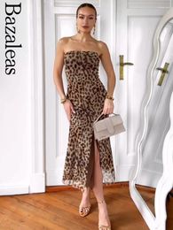 Casual Dresses Bazaleas Sexy Off Shoulder Backless Party Summer Leopard Bodycon Midi Dress Official Store Mesh Tulle