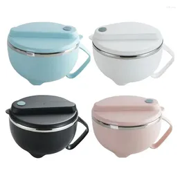 Bowls Ramen Bowl With Lid Soup Mug Lunch Box Cooker Handle Stainless Steel Noodle Portable