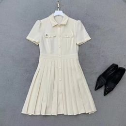 Designer classic women's dress letter flip Colour pleated skirt style British casual loose sexy fashion dress