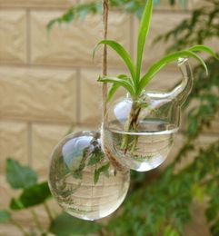 Set of 2 Hanging Gourd Shape Glass Vase Flower Plant Pot Container Planter Terrarium for Cafe Home Decoration4171552