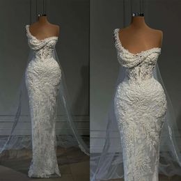 Sukienki na szyję syreny inspirowane deko ślubne Wlamous Art Pearls Bez rękawów Komplikowcy Flowets Backless Długość podłogi Niestandardowe Plus Size Vestidos de novia