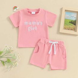 Clothing Sets Toddler Girl Clothes Piece Summer Outfits Short Sleeve Letter Embroidery Tops + Elastic Waist Shorts Set Infant Baby H240507