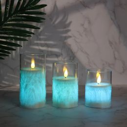 Battery Operated Flameless Candles Set of 3 Pillar LED with Remote Control Colourful for Home Decor Table Centrepiece 240430