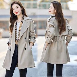 Women's Jackets Windbreaker Mid Length 2024 Spring And Autumn Season Casual Versatile Slim Fit Waist Double Breasted Jacket