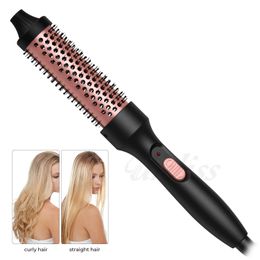 Curling Irons Heating brush 3-in-1 ion curler straightener with dual PTC heating anti shrink hair release curly iron comb Q240506