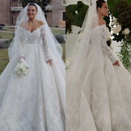 Dress Wedding Ball Boho Gown For Bride Off Shoulder Fulllace Wedding Dresses Long Sleeves Ruffle Robe De Mariage Lacefull Bridal Gowns es s