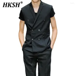 Men's Vests HKSH Spring Autumn Double Breasted Blazer Collar Vest Dark Punk Slim British Casual Tank Tops V-neck Waistcoat Trendy HK1323