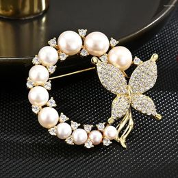 Brooches High Quality Pearl Rhinestone Butterfly Brooch Women Trend Elegant Circle Leaf Wreath Pins Party Wedding Gift